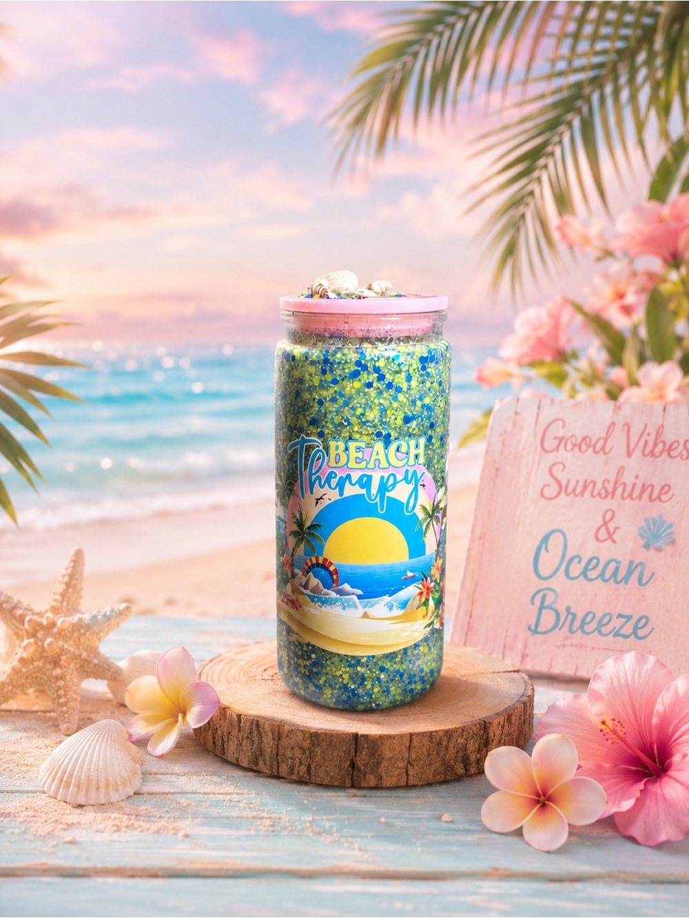 Beach Therapy Water Bottle - Pink, Blue & Green